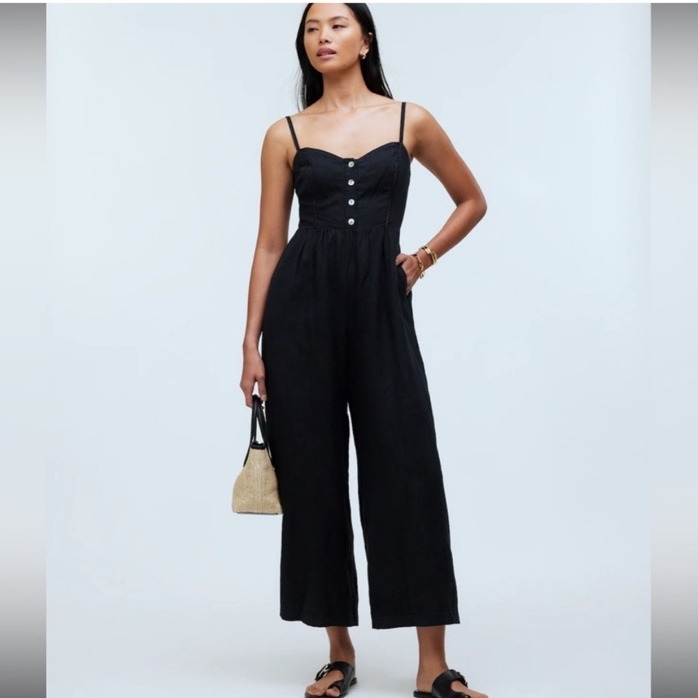 Madewell Sleeveless Wide Leg Jumpsuit in 100% Linen NWT black